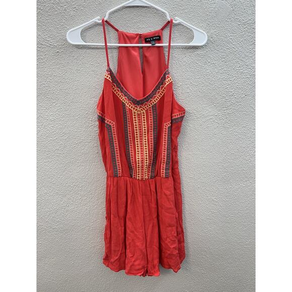 Womens As U Wish Romper Size Small Coral Embordered Spaghetti Strap - Picture 1 of 12